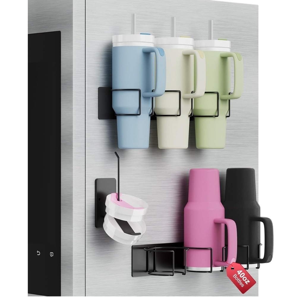 Magnetic Tumbler Holder for 40oz Cups Kitchen Organizer Black 3PC Set